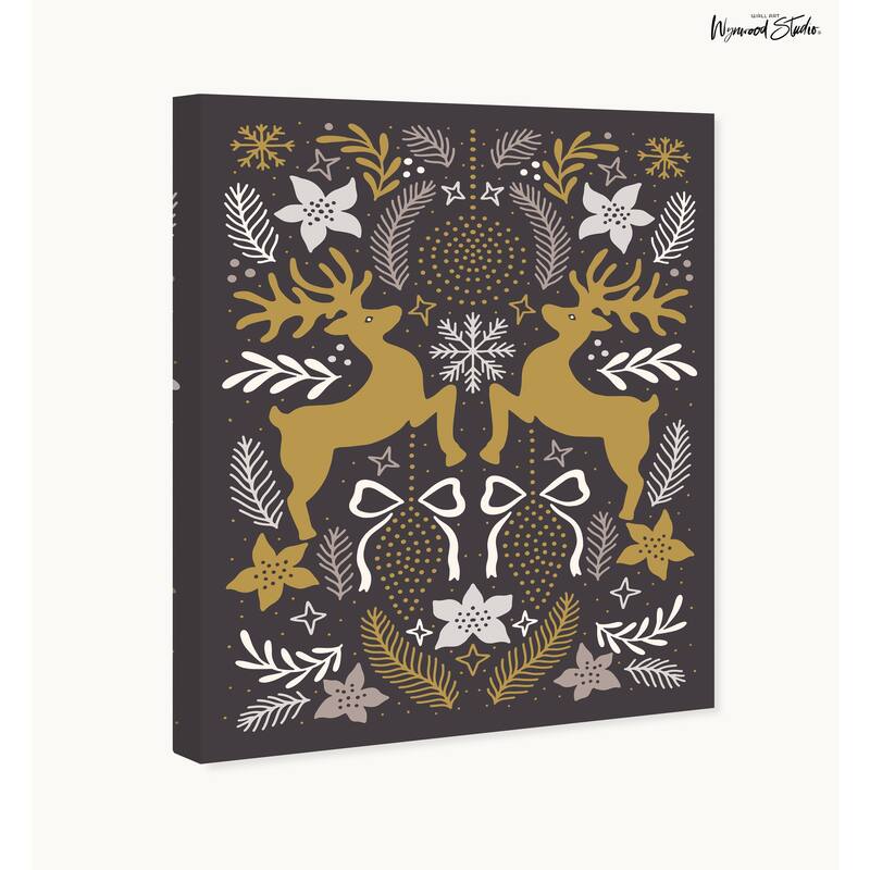 Wynwood Studio Canvas Animals Folk Art Reindeers Gray Modern & Contemporary Wall Art Canvas Print