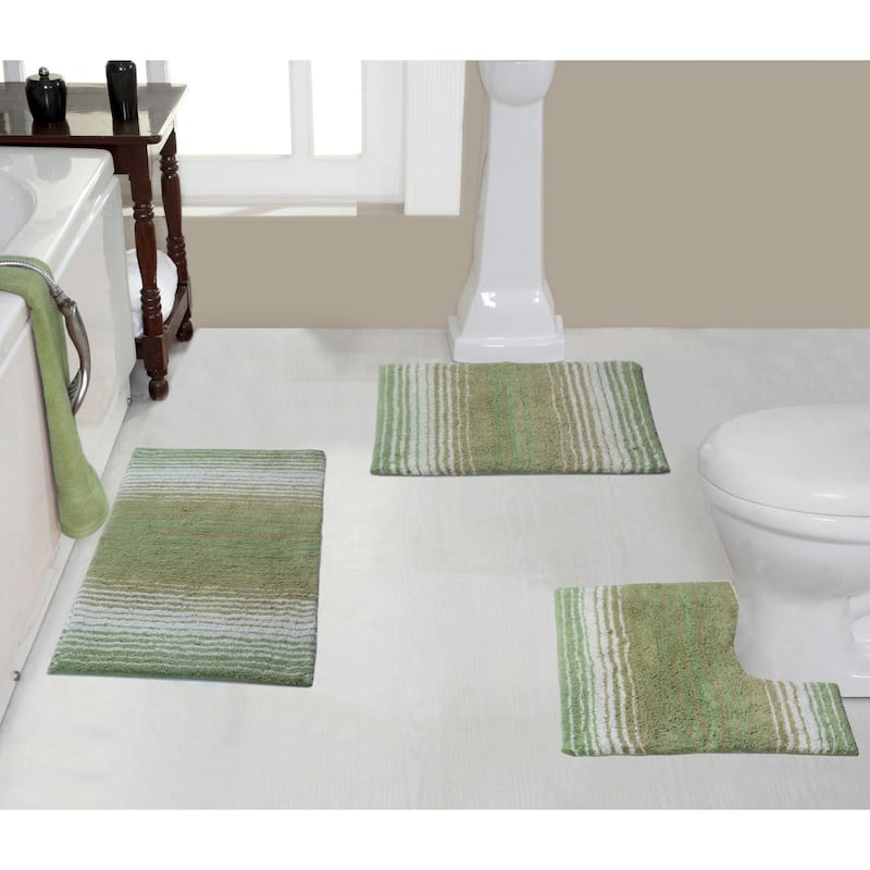 Gradiation Rug Collection 100% Cotton Non-Slip Bath Rug Set, 3 Piece Machine Washable- Bathroom Rug, Bath Rug, U Shaped Contour - Sage