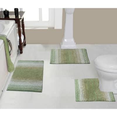 Gradiation Rug Collection 100% Cotton Non-Slip Bath Rug Set, 3 Piece Machine Washable- Bathroom Rug, Bath Rug, U Shaped Contour