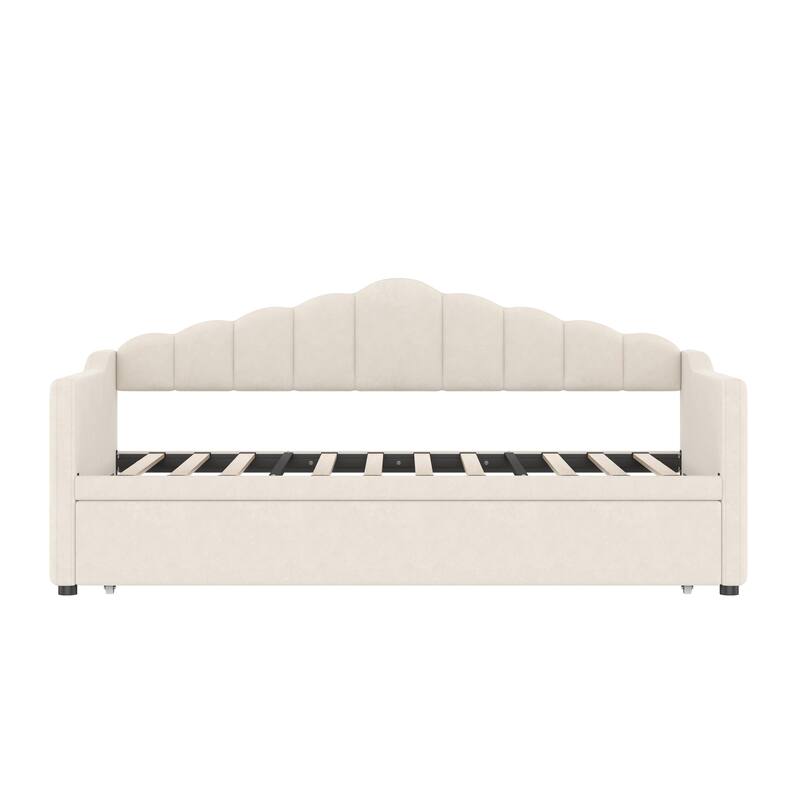 Upholstered Twin Size Daybed with Pop-Up Trundle and Charging Station