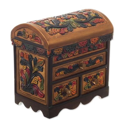 Novica Handmade Elegant Hummingbirds Cedar And Leather Jewelry Box