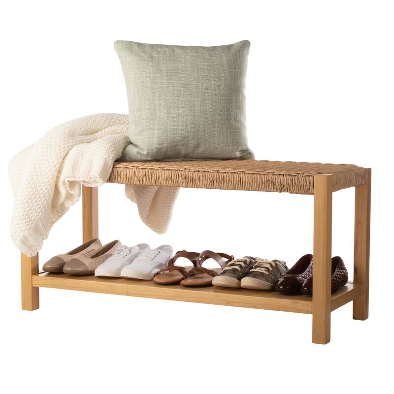 Newport 40" Wood Storage Bench with Handcrafted Woven Rope Seat, Natural