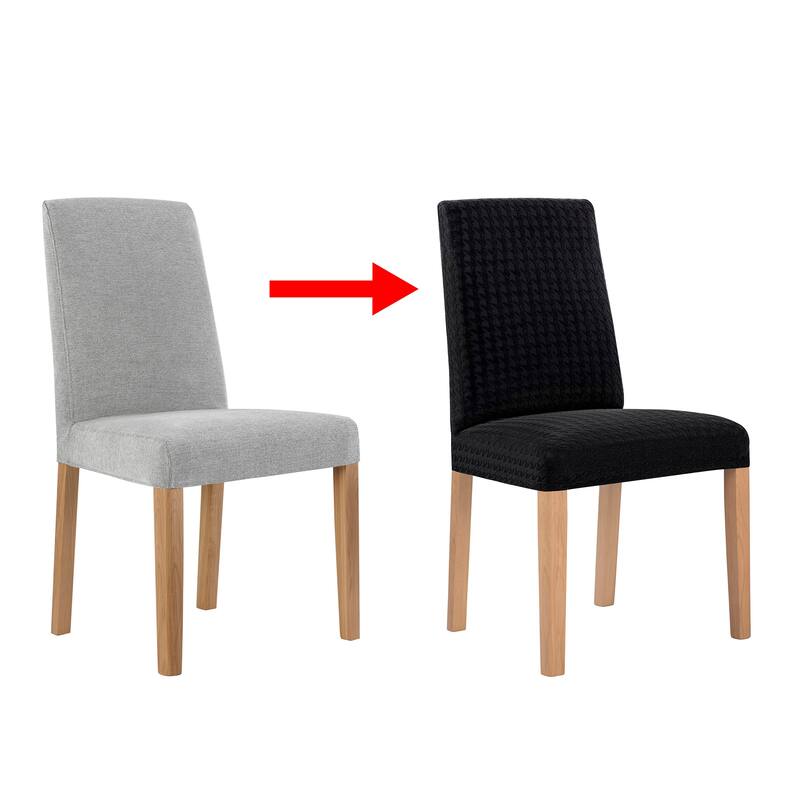 No. 918 Sparta 2-pack Houndstooth Textured Stretch Fit Elastic Dining Chair Cover Pair - 28" x 39"