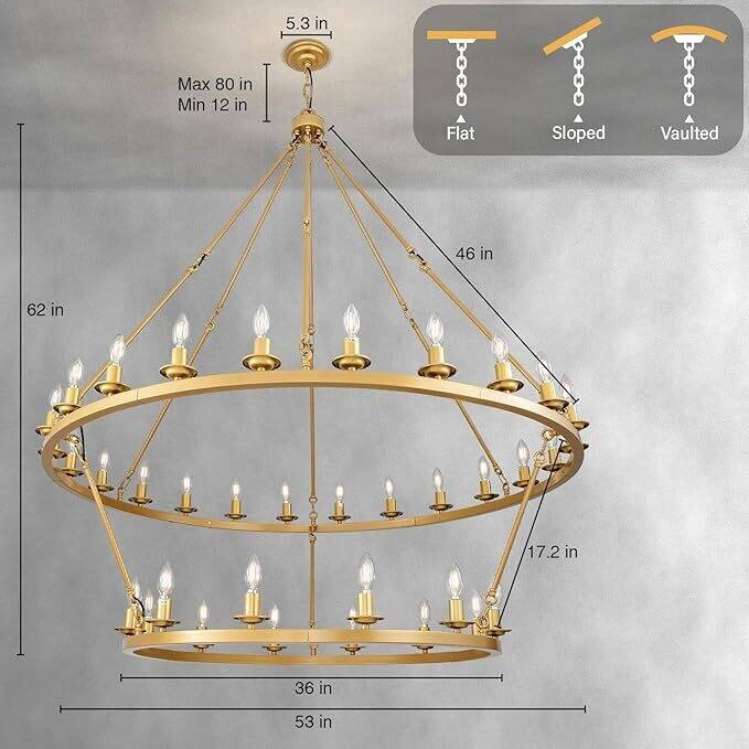 Luxury Wheel Chandelier, 16-54 Lights Single or Double Layer Round Pendant Light