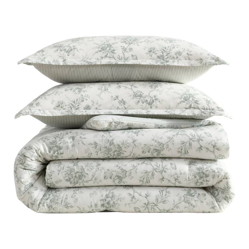 Laura Ashley Walled Garden Cotton Reversible Green Comforter Set