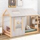 preview thumbnail 1 of 16, Twin Size House Platform Bed Modern Wood Kids' Beds with Roof and Window Natural