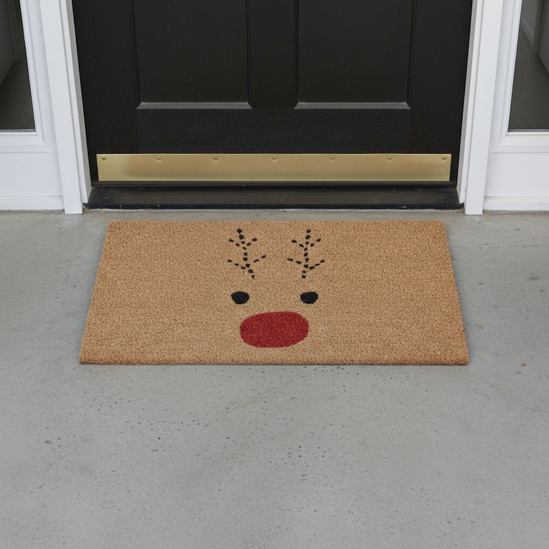 HomeRoots 24" X 36" Brown Red And Black Christmas Reindeer Outdoor Coir Door Mat - 24.00' X '36.00 - 24.00' X '36.00