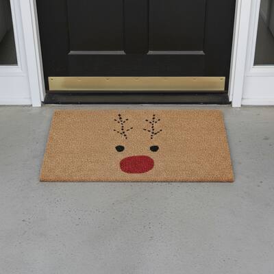 HomeRoots 24" X 36" Brown Red And Black Christmas Reindeer Outdoor Coir Door Mat - 24.00' X '36.00