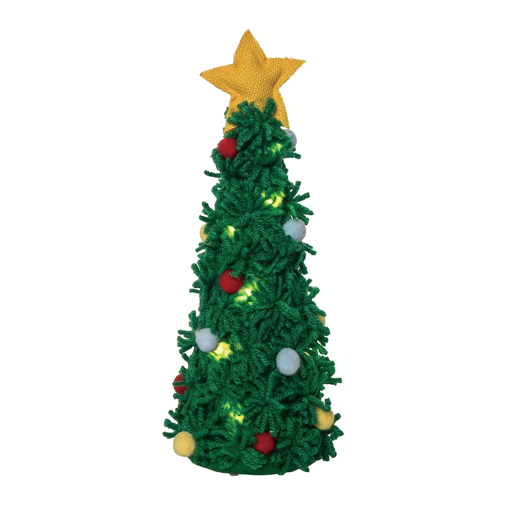 Transpac Polyester 14.25 in. Green Christmas Plush Light Up Fuzzy Tree Decor