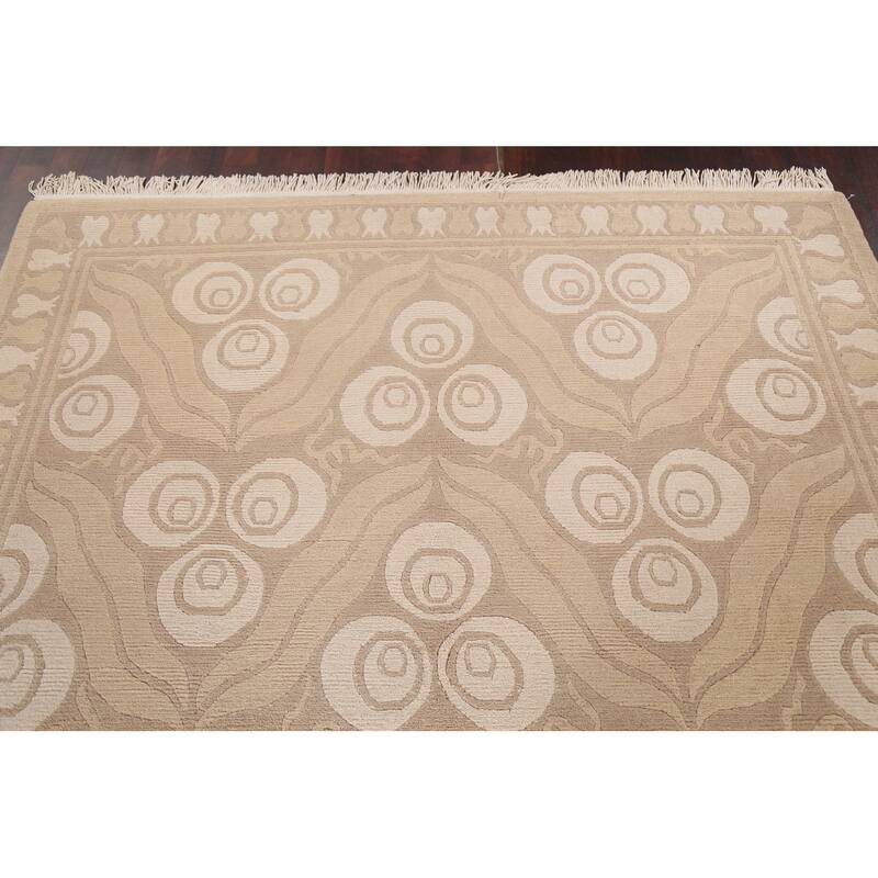 Vegetable Dye Nepalese Abstract Oriental Area Rug Handmade Wool Carpet - 6'3" x 9'4"