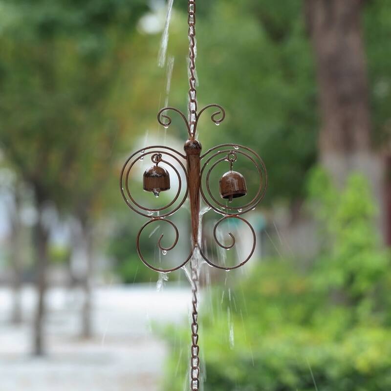 Glitzhome 8.5ft 8-Piece Faux Copper Butterfly Shaped Rain Chain with V-Shaped Gutter Clip