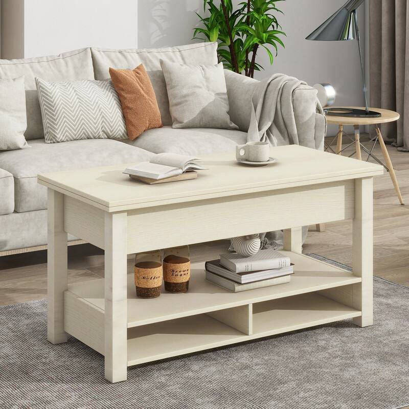 Living Room Wood Coffee Table with Lift Top,Modern Cocktail Table with Storage Shelves