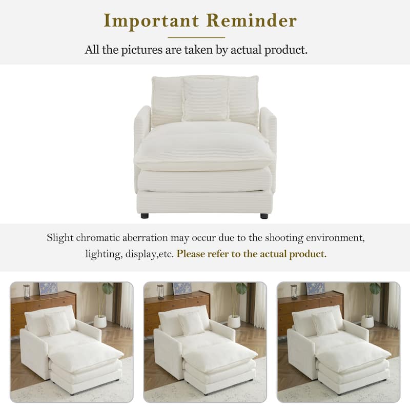 Corduroy Armchair with Ottoman, Storage Pockets and 2-Layer Foam Cushions