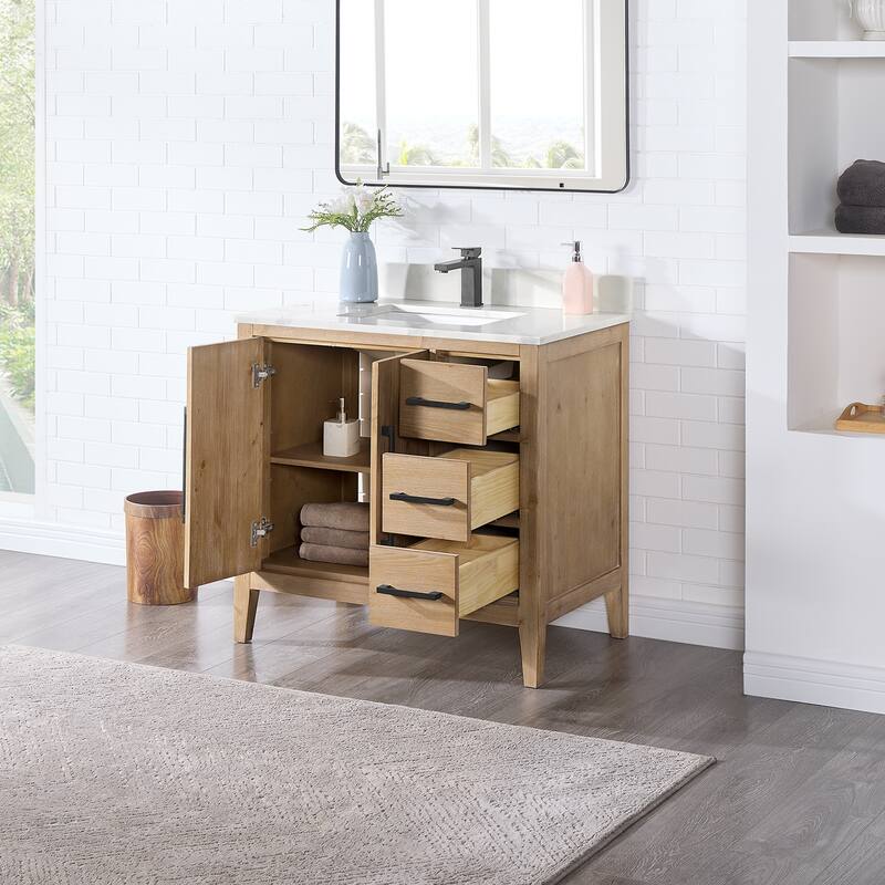Altair Laurel Bath Vanity with Calacatta White Quartz Stone Countertop without Mirror
