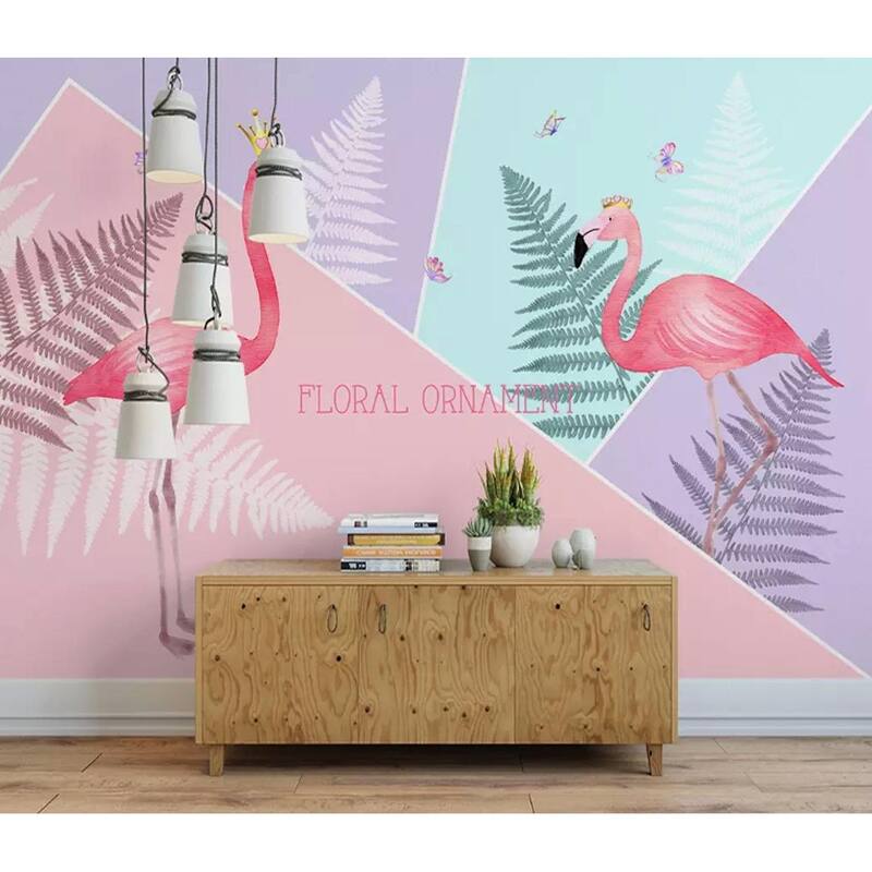 GK Wall Design Flamingo Soft Geometric Leaf Tropical Exotic Removable Wallpaper