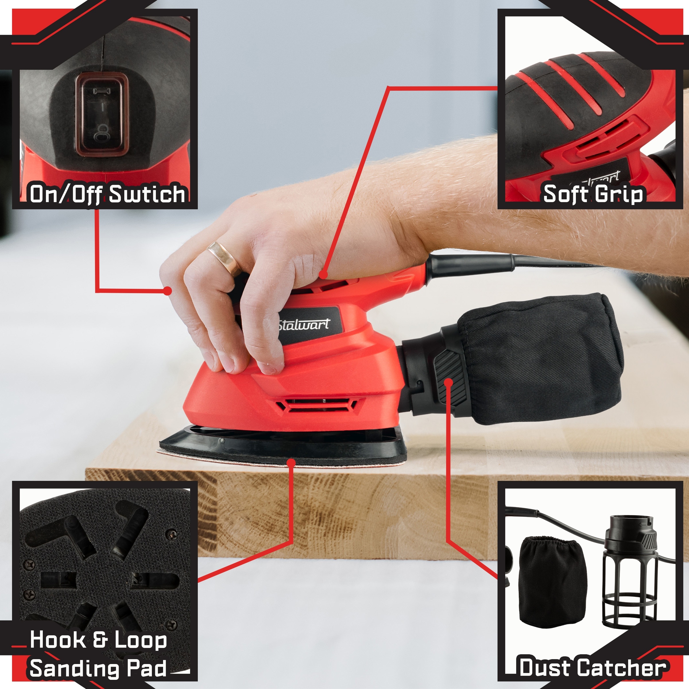Detail Sander – 14000RPM Compact Electric Sander, 20 Grit Sandpapers Included, Dust Collection Port For Vacuum, Ergonomic Handle, For Tight Spaces & DIY