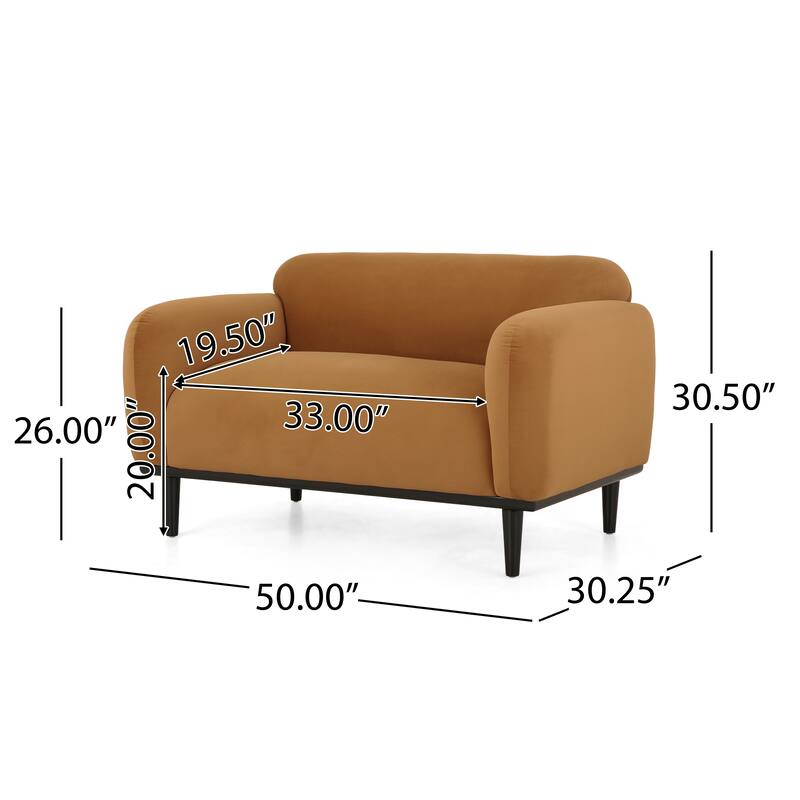 Yellow Polyester Loveseat with Contemporary Design and Birch Wood Legs