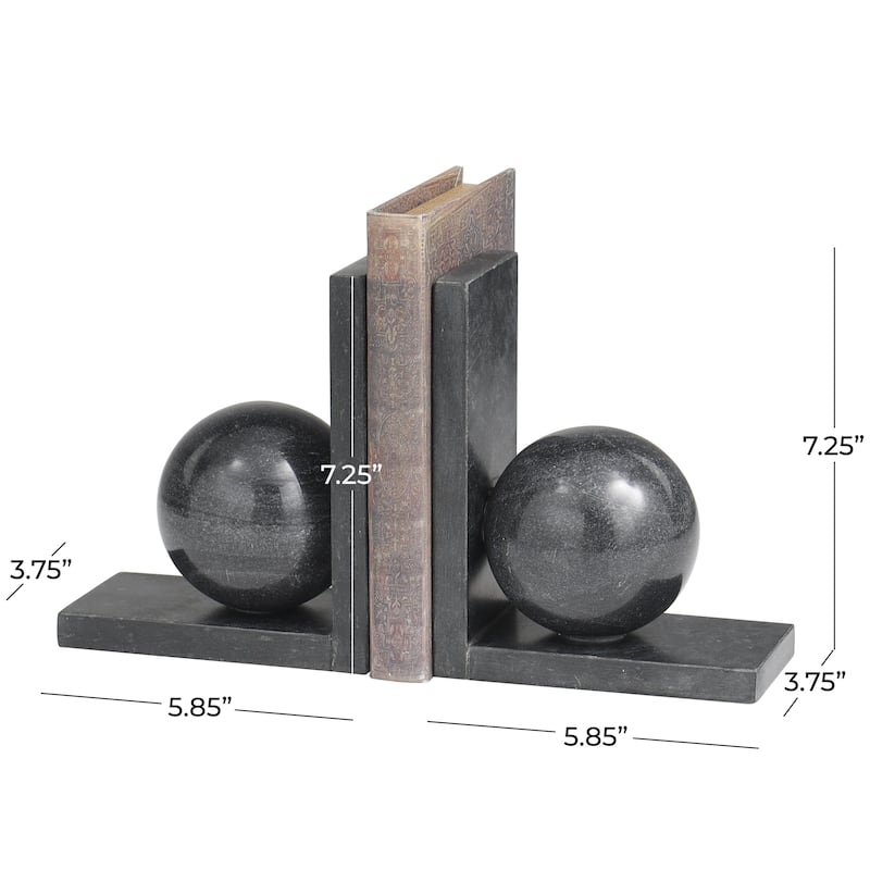 Marble Geometric Sleek Orb Decorative Bookends with L- Shaped Bases - Set of 2 White, Black, Gray - Roche River Decor