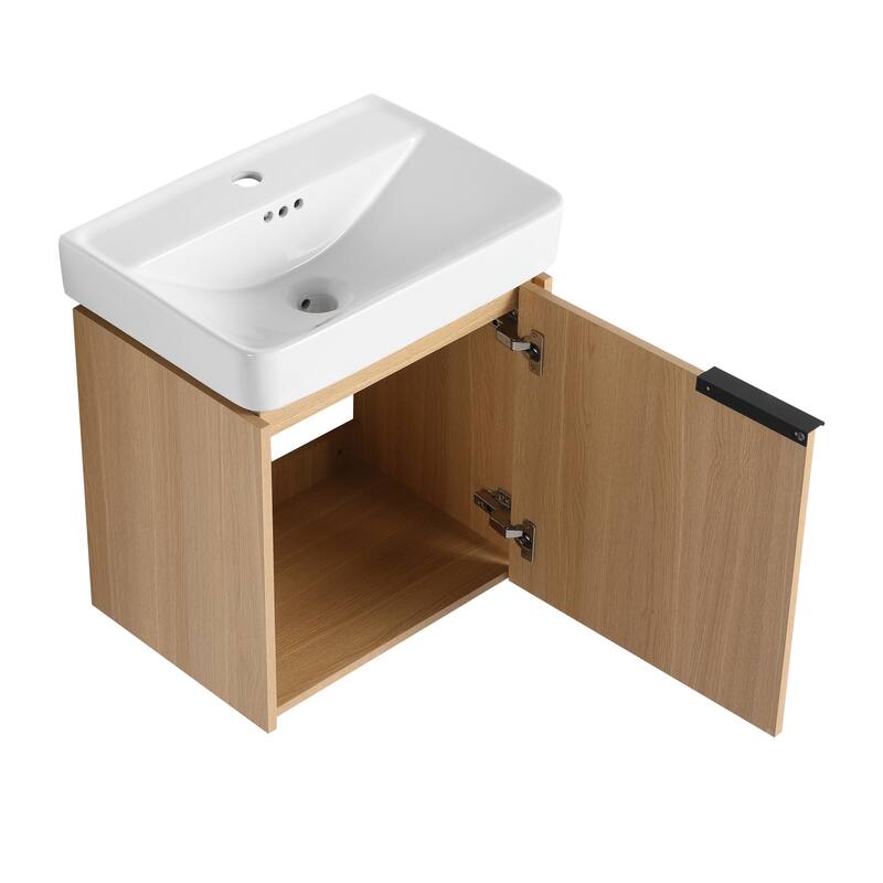 Plywood Wall-Mounted Bathroom Vanity with Integrated Resin Sink