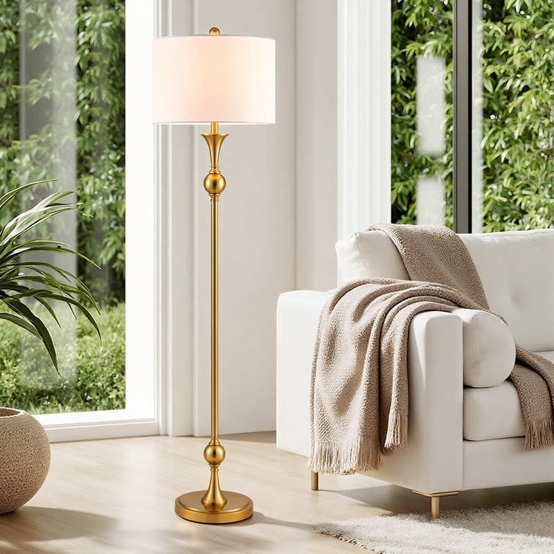 KAWOTI 60"H Traditional Metal Floor Lamp with Drum Shade - W15" x H60"