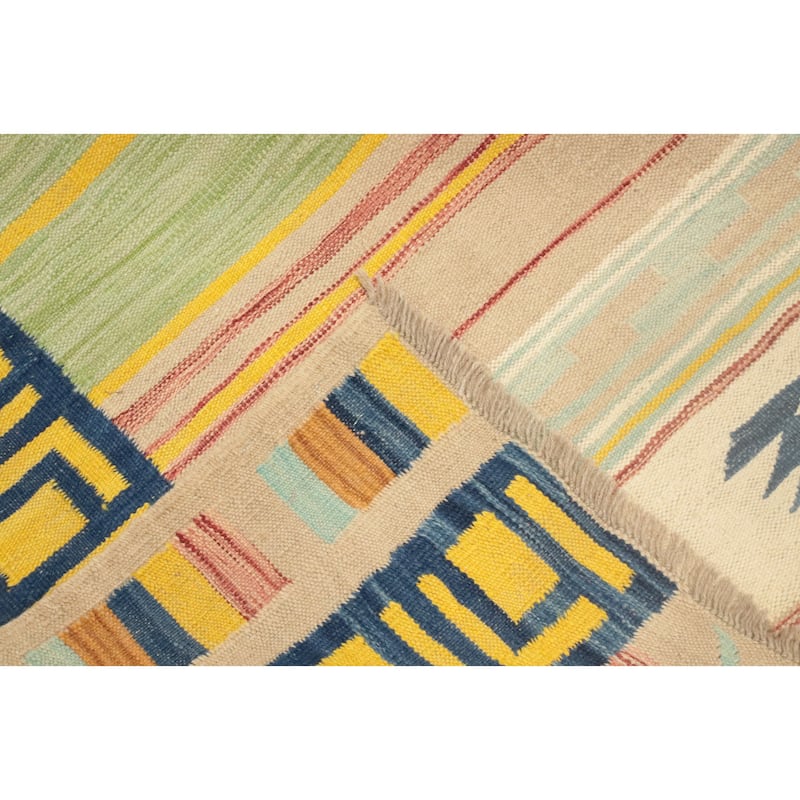 Hand Woven Oriental 100% Wool Carpet Southwestern Tribal Multi-Colored Kilim Area Rug - 9' 11'' X 8' 1''