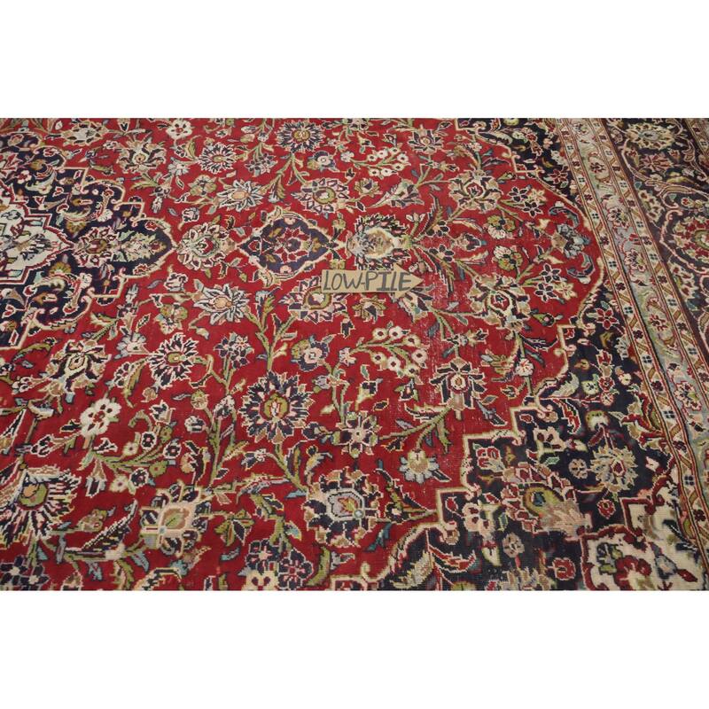 Hand Knotted Oriental 100% Wool Carpet Traditional Floral Red Kashan Area Rug - 12' 7'' X 9' 1''