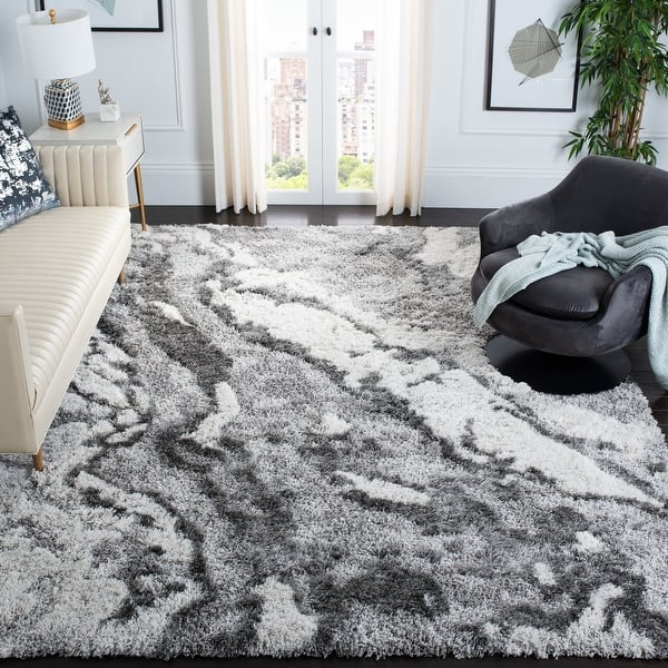 slide 2 of 7, SAFAVIEH Horizon Shag Mukades Abstract 2.5-inch Thick Rug 10' Square - Grey/Ivory - Square