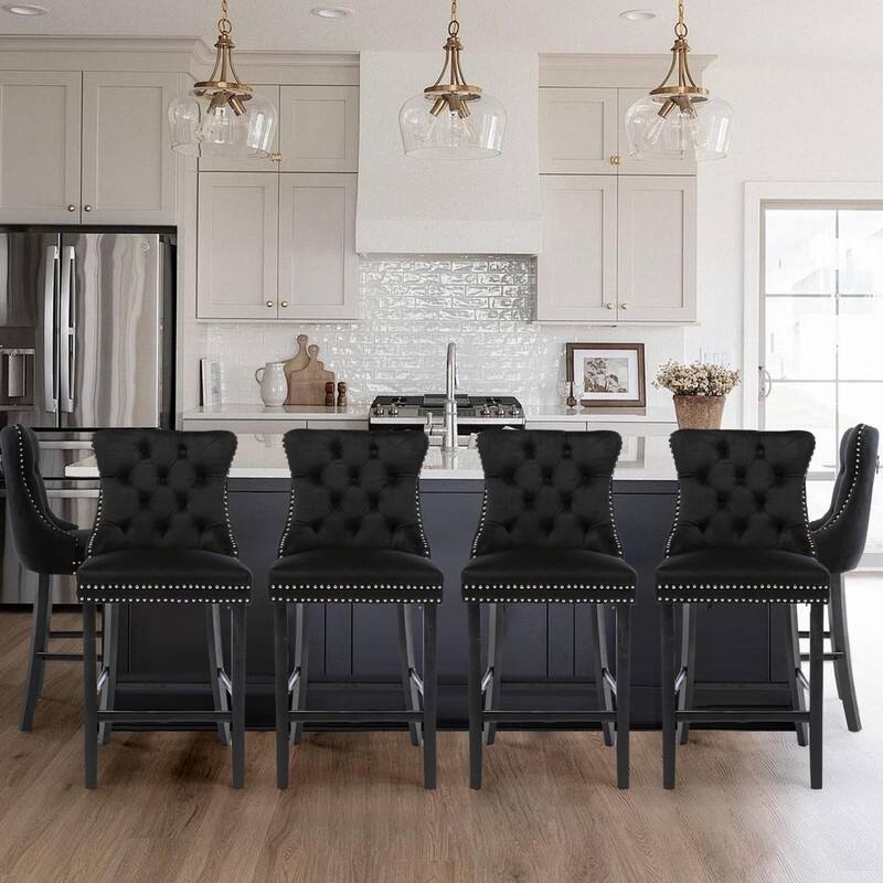 Lennon Wing Back Velvet Tufted Nailhead Barstools (Set of 6)
