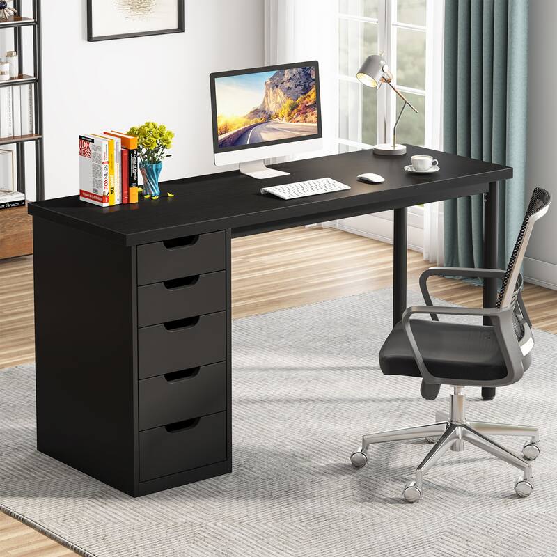 Modern Computer Desk with 5 Reversible Drawers, Storage Home Office Desk, PC/Laptop Desk, Study Writing Table Workstation