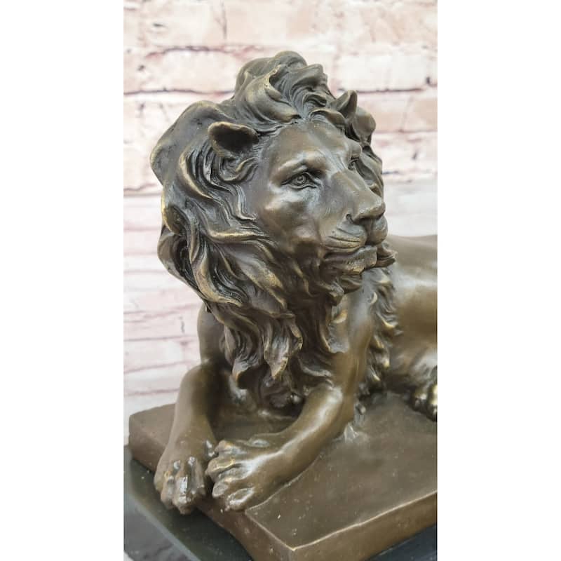 Signed Barye African Male Lion King Of Jungle Resting Bronze Sculpture Art Deco