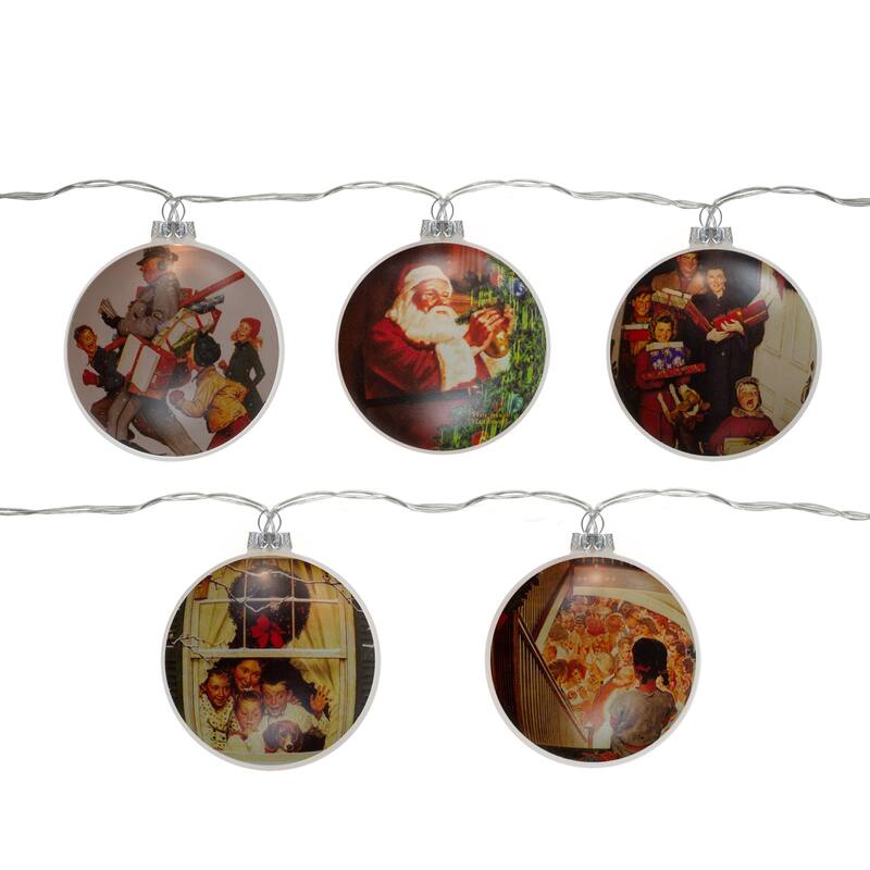 Set of 5 Norman Rockwell Glass Christmas Disc Lights - 69"