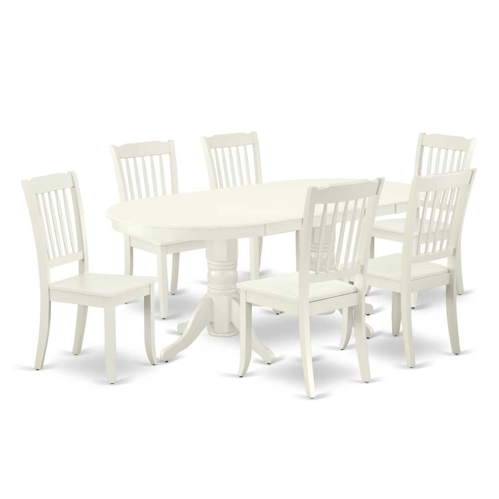 7 Piece Dining Set - Oval Table with Butterfly Leaf & 6 Chairs - Linen White & Black - 76.3