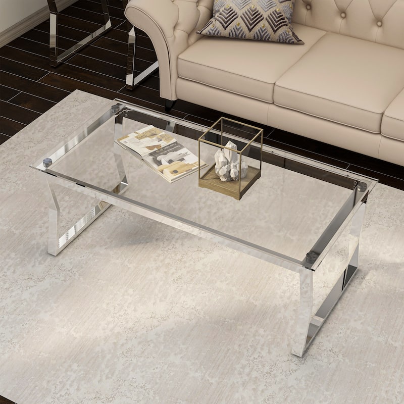 Kiloran Contemporary 47-inch Glass Top Coffee Table by Furniture of America