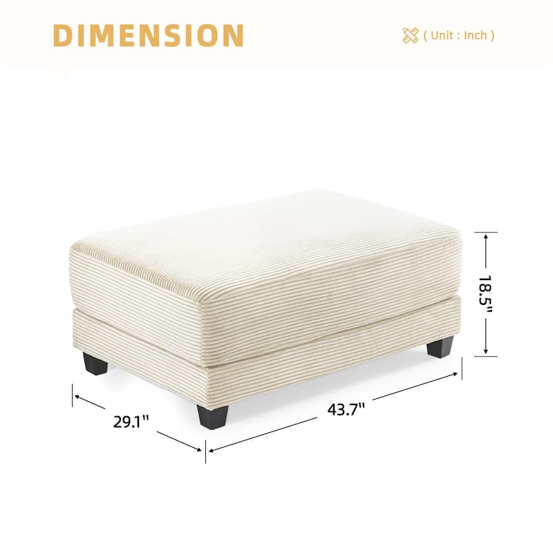 Oversized Corduroy Upholstered Sofa with a Removable Ottoman & 4 Pillows