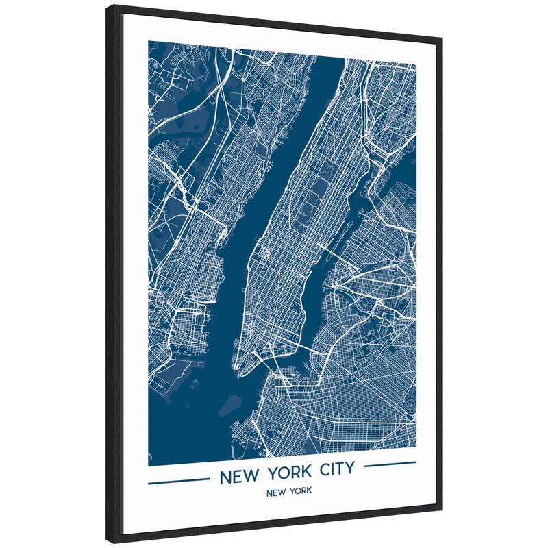 Kate and Laurel Sylvie NYC Blue Color Map Framed Canvas by Jake Goossen - 28x38