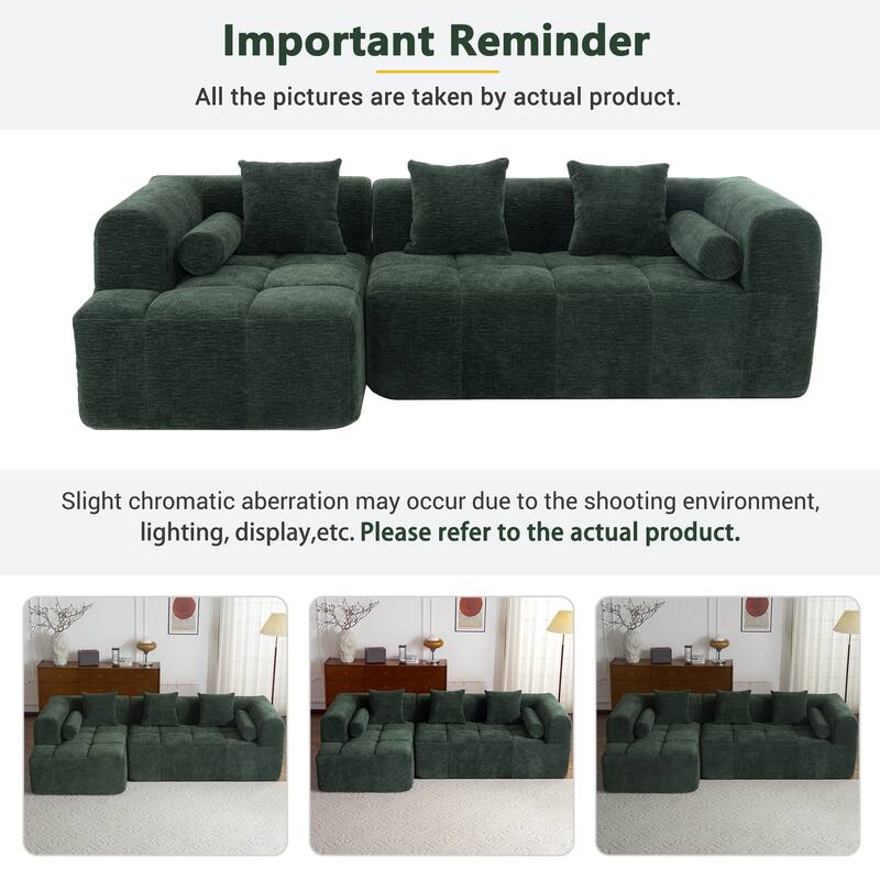 101.2" Modular Sectional Sofa Full-Foam Compressed Couch with Deep Seating Side Pockets Square & Bolster Pillows