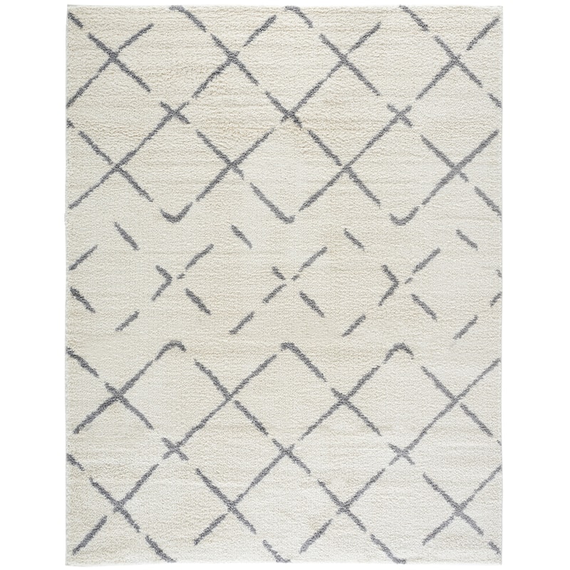 SAFAVIEH Arizona Shag Ghinwa 1.2-inch Thick Rug - 9' x 12' - Ivory/Grey