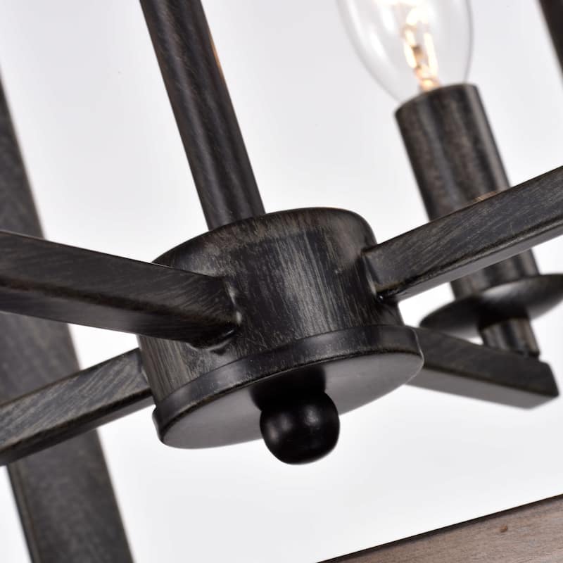 Daniela Natural Wood and Antique Black Metal Open Cage Chandelier