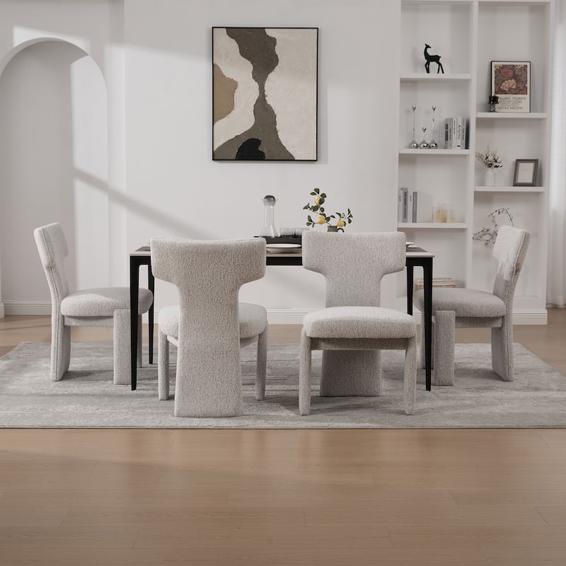22.05" Wide Modern Upholstered Chenille Dining Chair Set of 4 with Rubberwood Legs, Armless Curved Back Accent Chairs