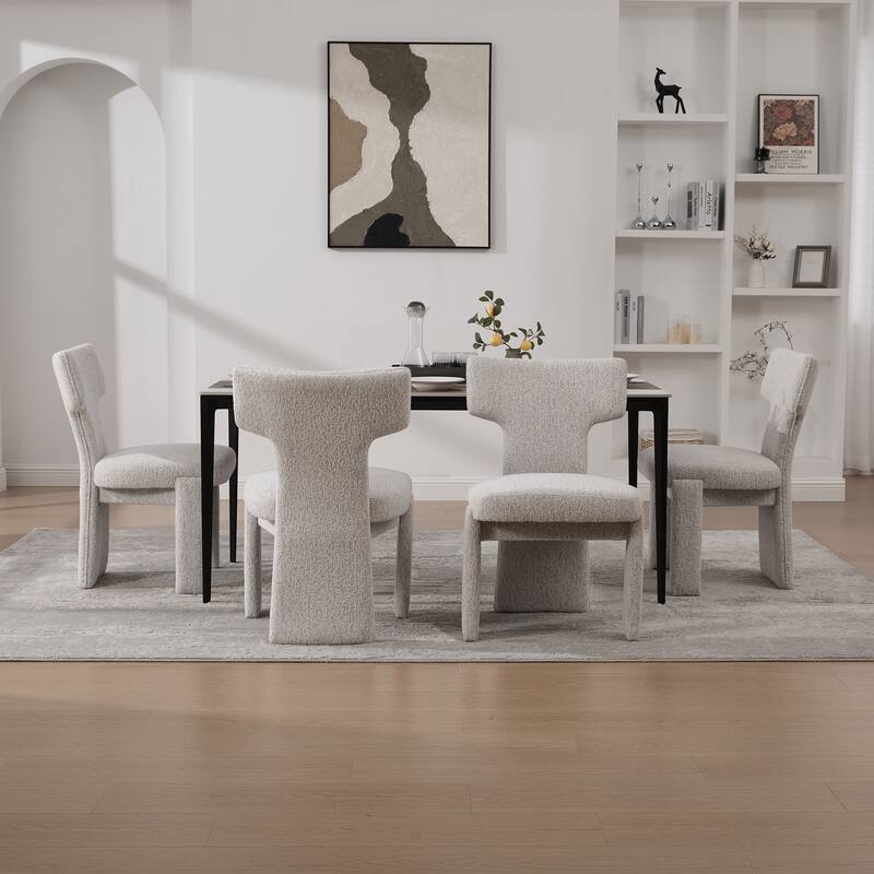Modern Upholstered Chenille Dining Chair Set, Armless Kitchen Side Chairs Curved Back Accent Chairs w/ Wood Legs for Living Room