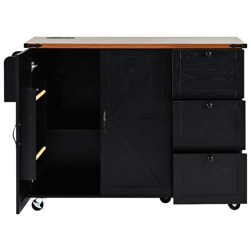 54.5″ Farmhouse Rolling Kitchen Island Cart with Power Outlets