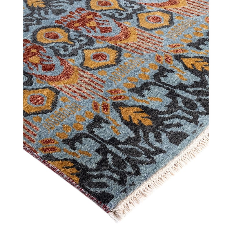 Ikat One-of-a-Kind Hand-Knotted Area Rug, Blue - 8' 0" x 10' 2"