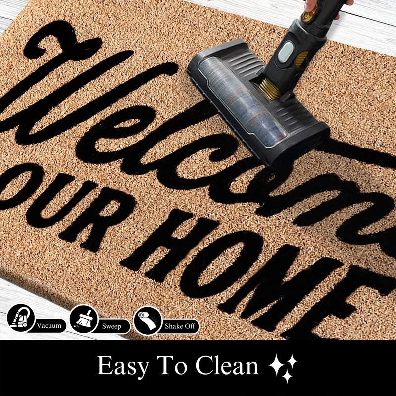 A1HC Natural Coir Flocked Doormat with Heavy Duty Non-Slip PVC Backing Fade Resistant, Pet Friendly Outdoor Welcome Mat