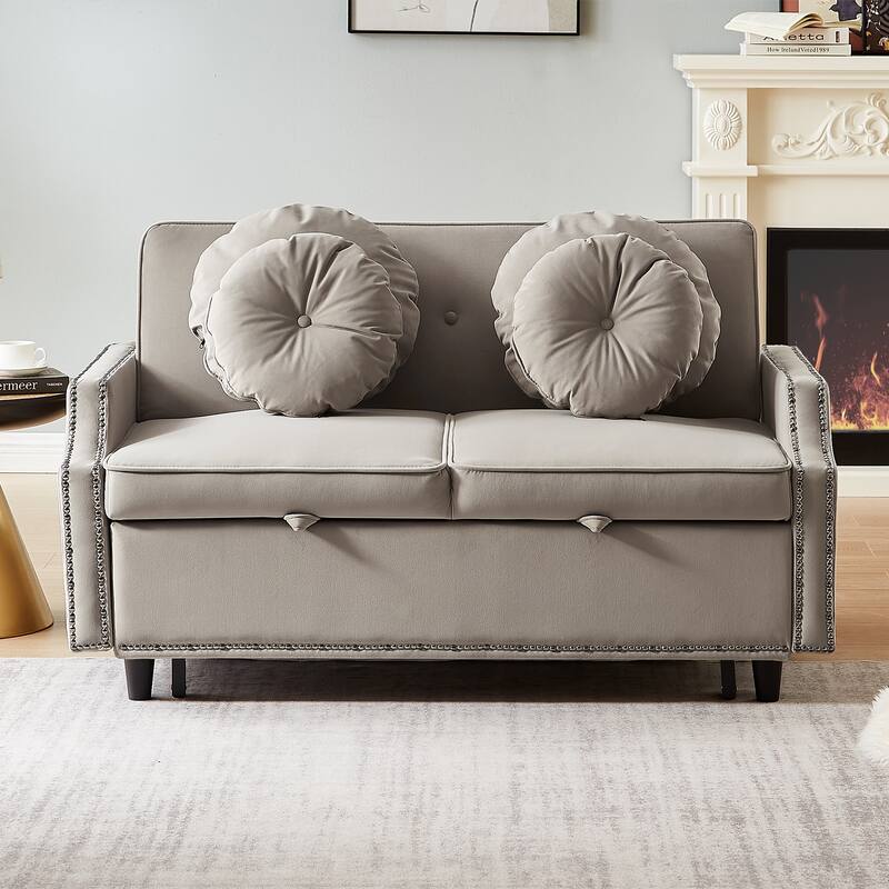 Loveseat Sofa Bed with Adjustable Button Tufted Backrest, 2 USB Ports and 4 Pillows