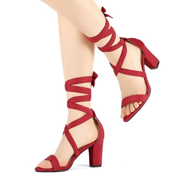 lace up mid block heels