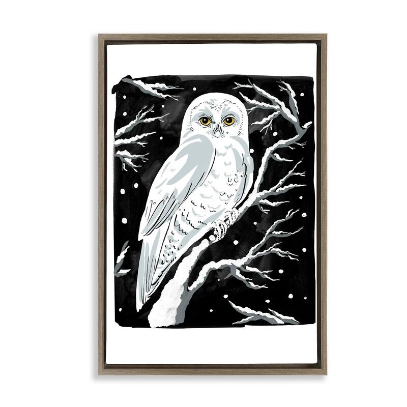 Stupell Forest Owl & Calm Snowfall Framed Floater Canvas Wall Art Design By Hannah Moren - 17 x 25 - Brown