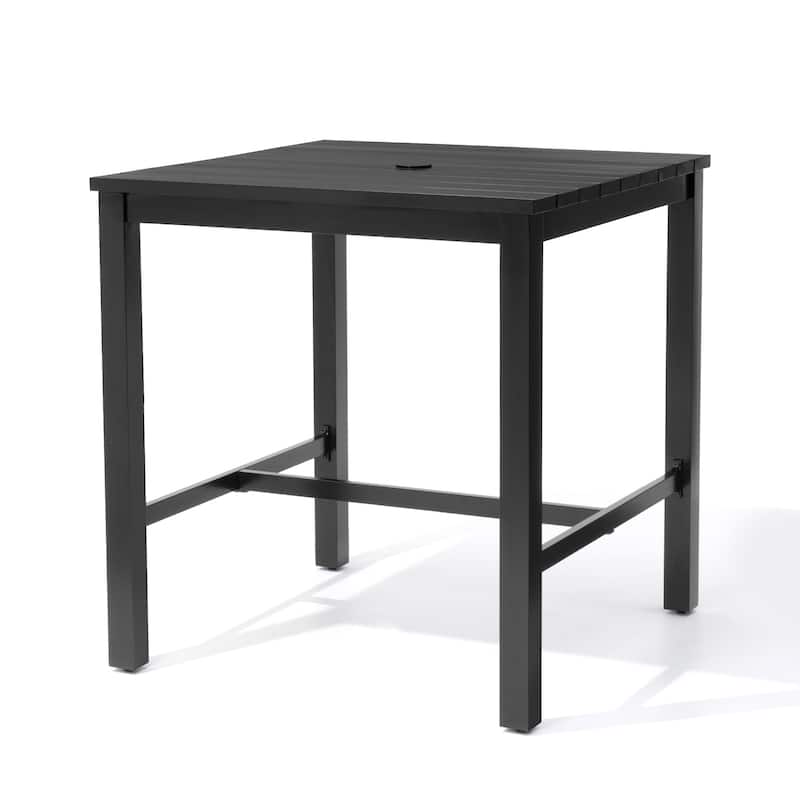 Outdoor Aluminum Bar Table with Umbrella Hole 37.4" Height Square Bistro Table
