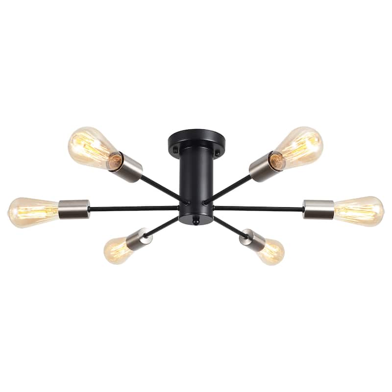 6-Light Modern Industrial Sputnik Semi-Flush Mount Ceiling Light - N/A
