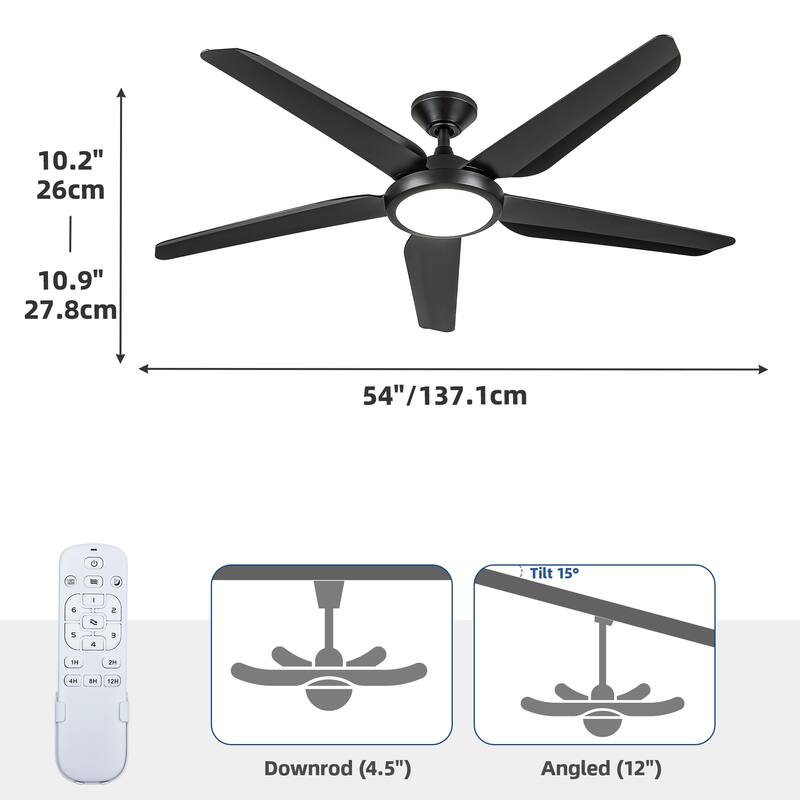 Moasis Ceiling Fan 54" Ceiling Fan 5 Blade Ceiling Fans Reversible 6 Speeds w/Quiet DC Motor