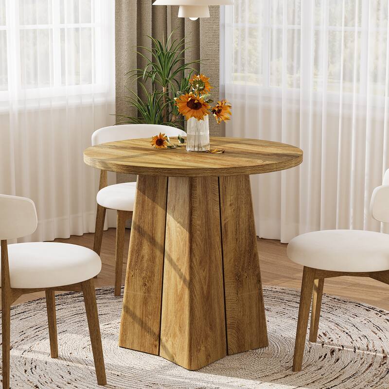 31.5" Round Dining Table for 2 People, Dining Room Table for Living Room, Circle Kitchen Table with Pedestal Base